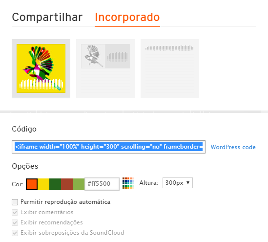 Figura – Capturando código iframe ou shortcode do SoundCloud