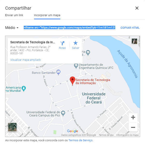 Figura – Gerando mapa de tamanho médio com o GoogleMaps