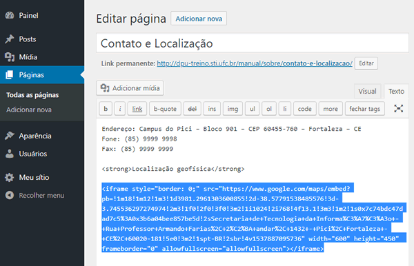 Figura - Incluindo mapa de tamanho médio gerado pelo GoogleMaps