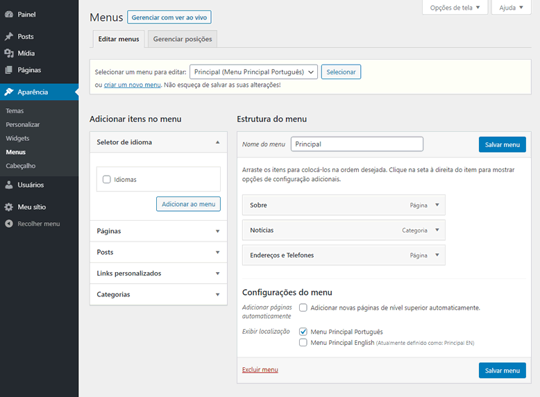 Figura – Inserindo Menus