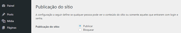 Figura - Opção de Publicar/Bloquear o sítio