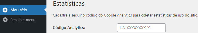 Figura – Cadastrando código para geração de estatísticas através do Google Analytics