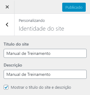 Figura - Configurando o título do sítio (Título/Identidade do site)