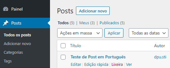 Figura – Visualização das opções de edição de um Post