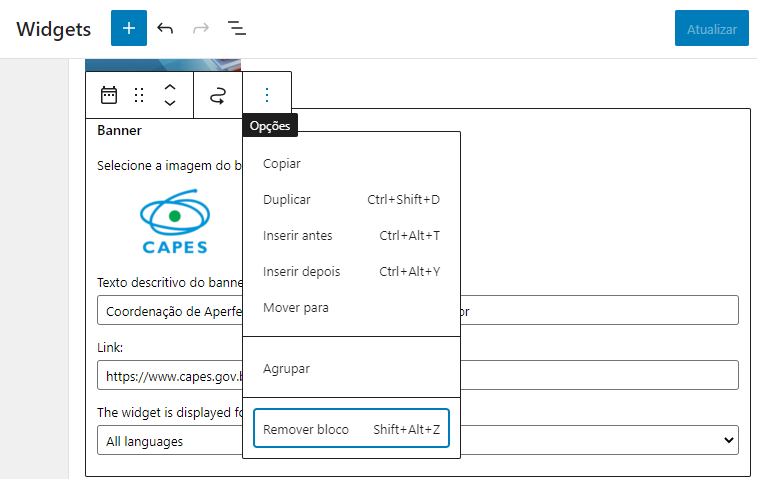 Figura - Removendo bloco com o banner