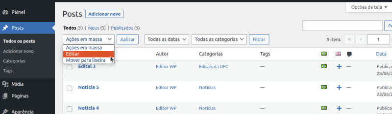 Figura - Selecionando opção Editar vários Post