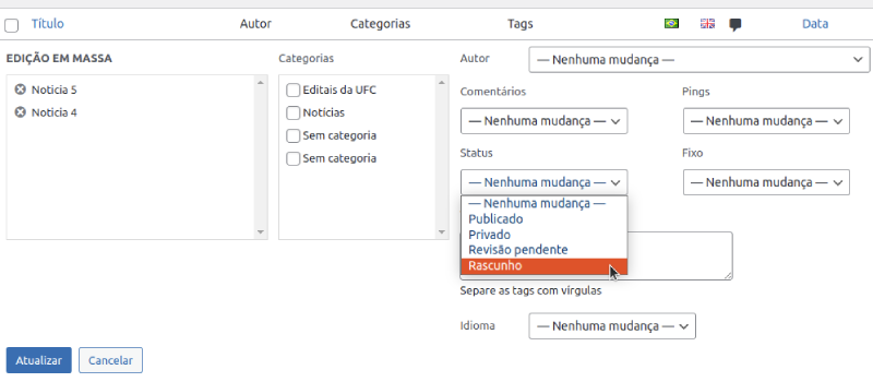 Figura - Configurando Edição em Massa para os Post