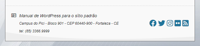 Imagem do rodapé sítio (endereço e mídias sociais) no computador